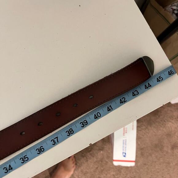 Brown Genuine Leather CANADA Embellished Silver Tip Belt Unisex Size Large - Picture 5 of 9